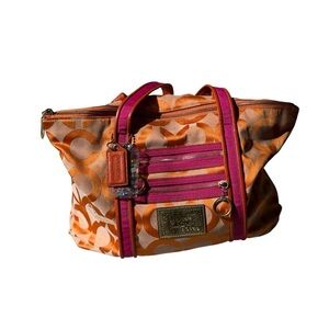 Coach Poppy 13826 Signature Tote Pink Interior Multi Zip Y2K Bag